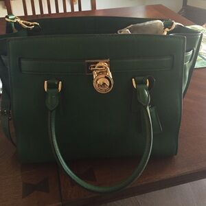 Michael Kors Forest Green Shoulder Bag with Gold Hardware
